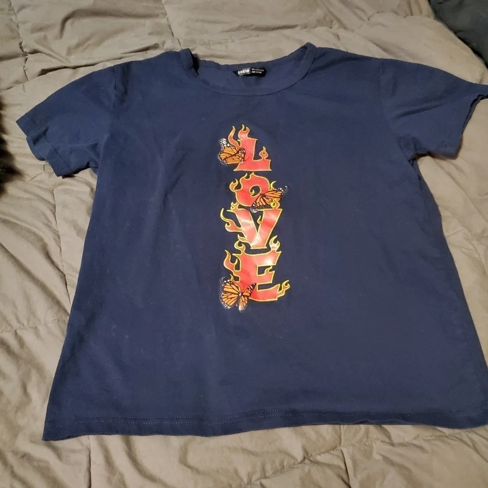 SHEIN love butterfly flame tee
